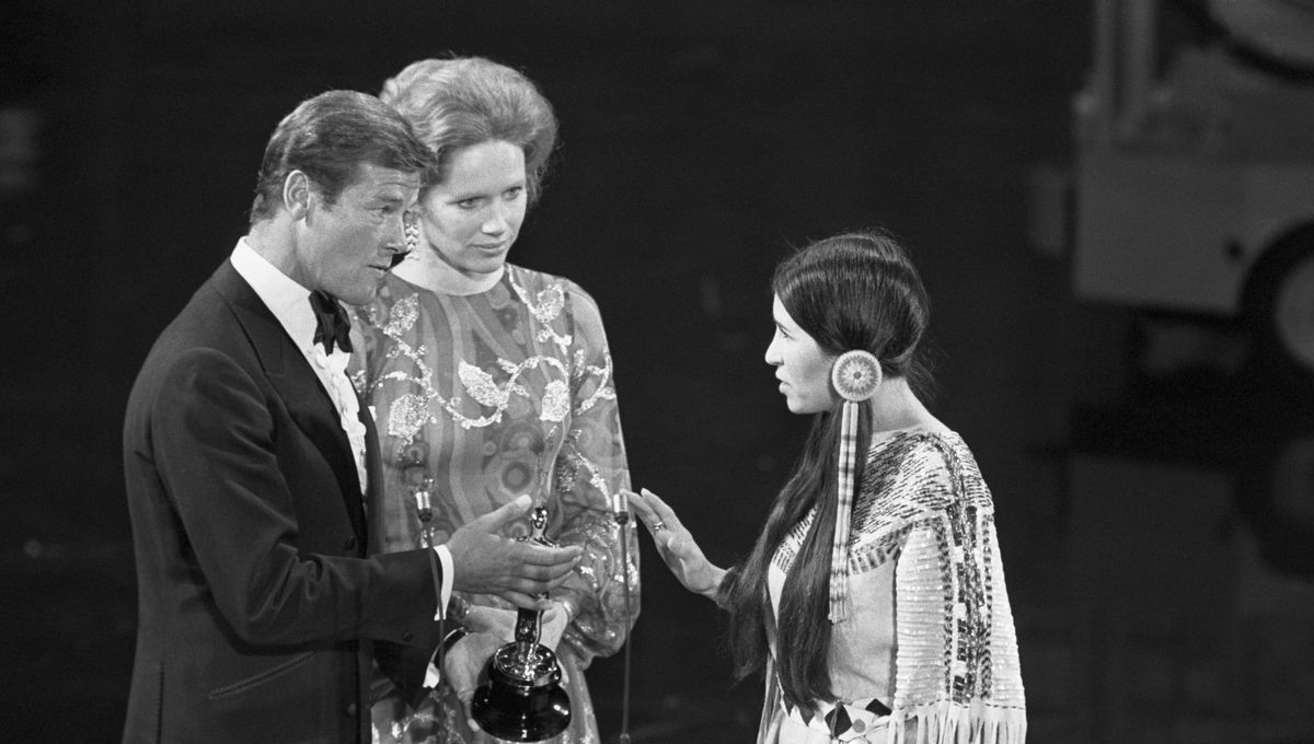 Sacheen Littlefeather refusing the Best Actor Oscar on behalf of Marlon Brando for his role in The Godfather.