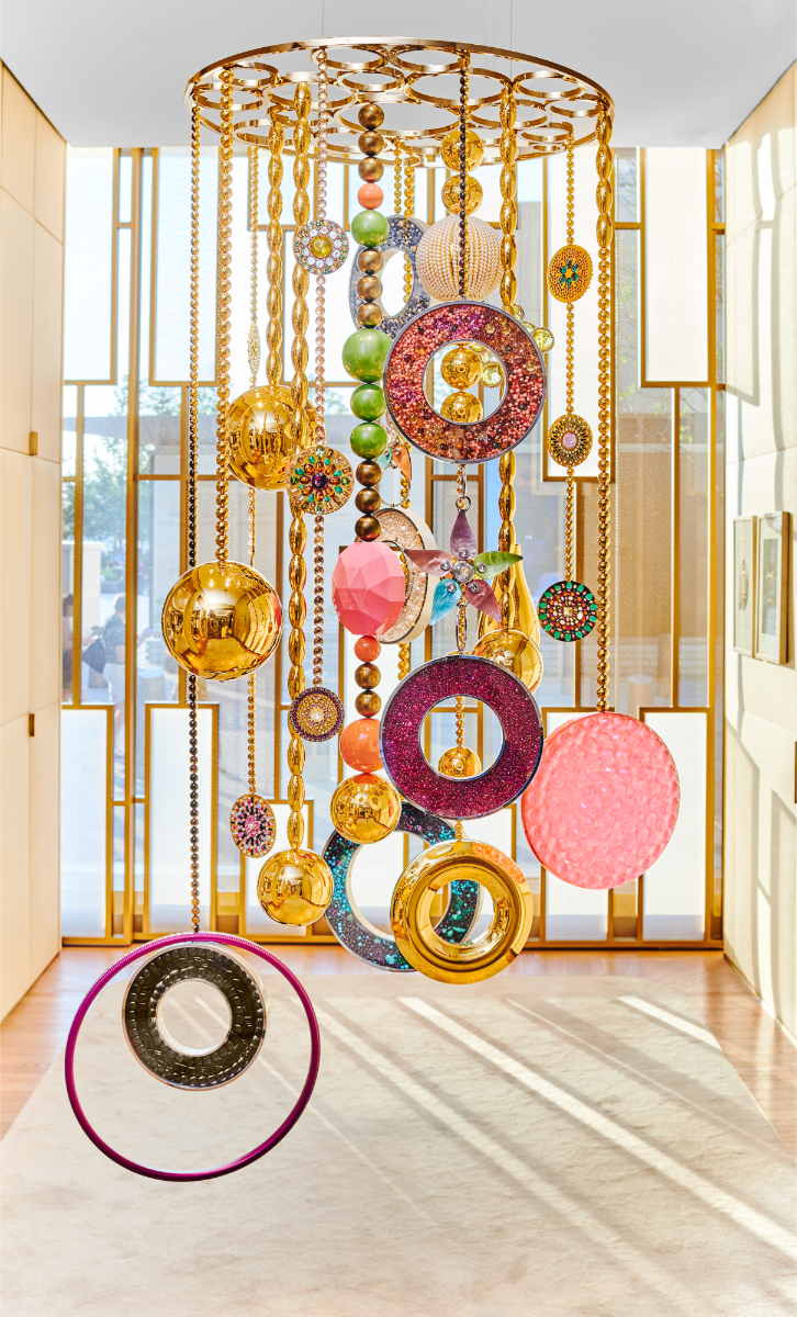 Installation view of the Beatriz Milhazes sculpture Aquarium at Cartier Hudson Yards. Made as part of the Artist Meets Artisan project.