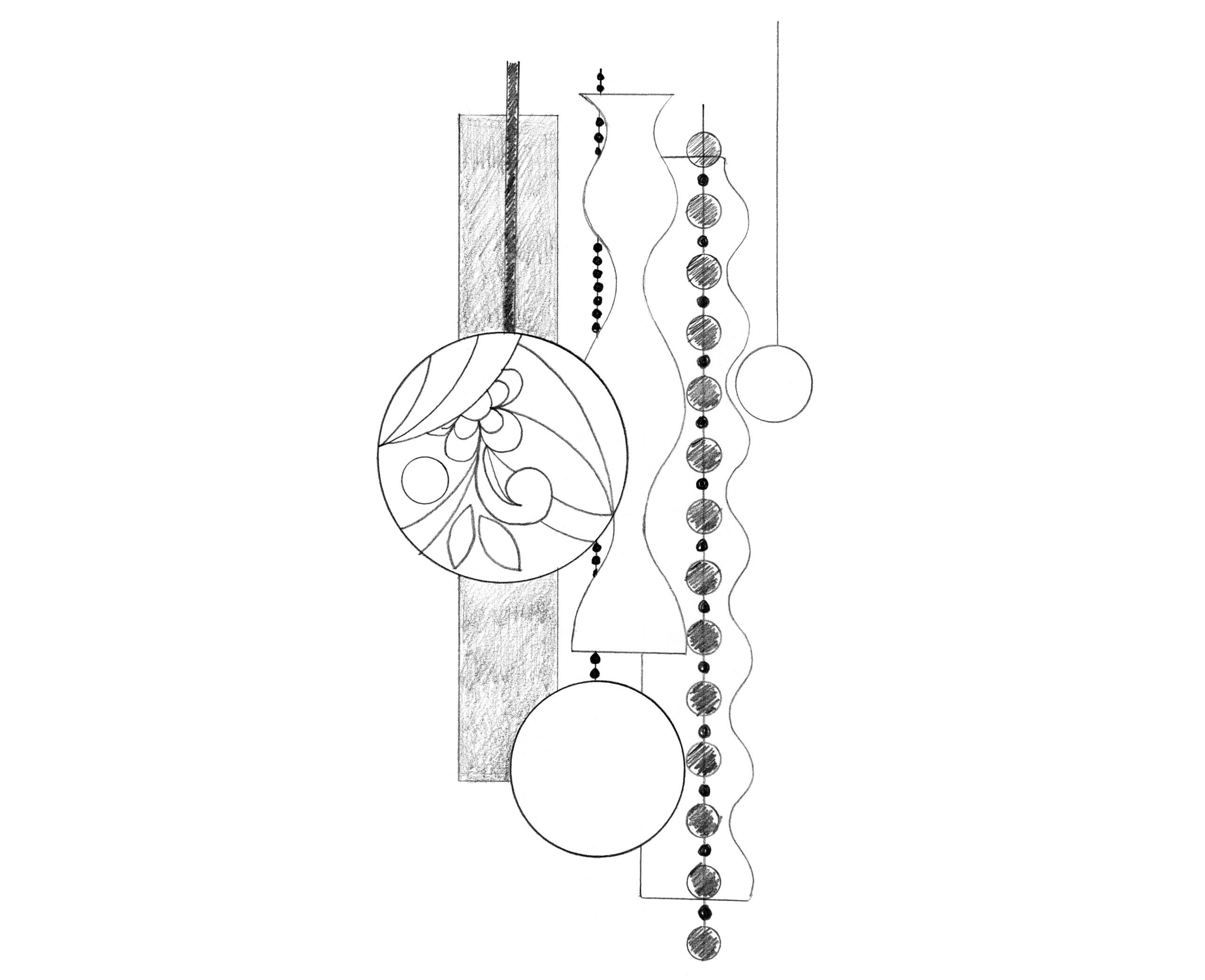 Sketches for the Beatriz Milhazes sculpture Aquarium, made as part of the Cartier Artist Meets Artisan program