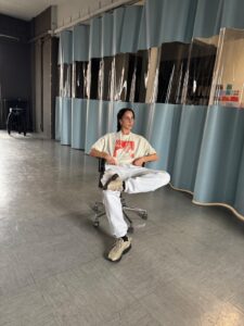 Sagg Napoli in her studio in running shoes