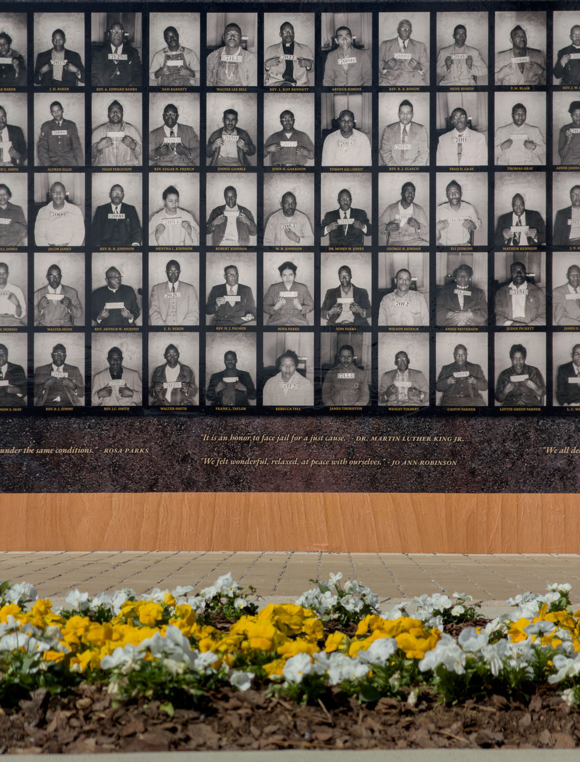 Pictures of protesters in the Equal Justice Initiative's Montgomery Square