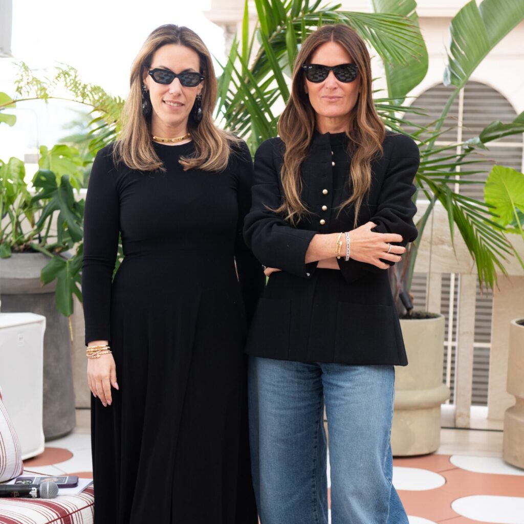 Mary Katrantzou and Sarah Harrelson pose for a portrait