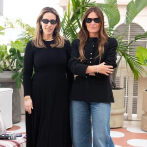 Mary Katrantzou and Sarah Harrelson pose for a portrait