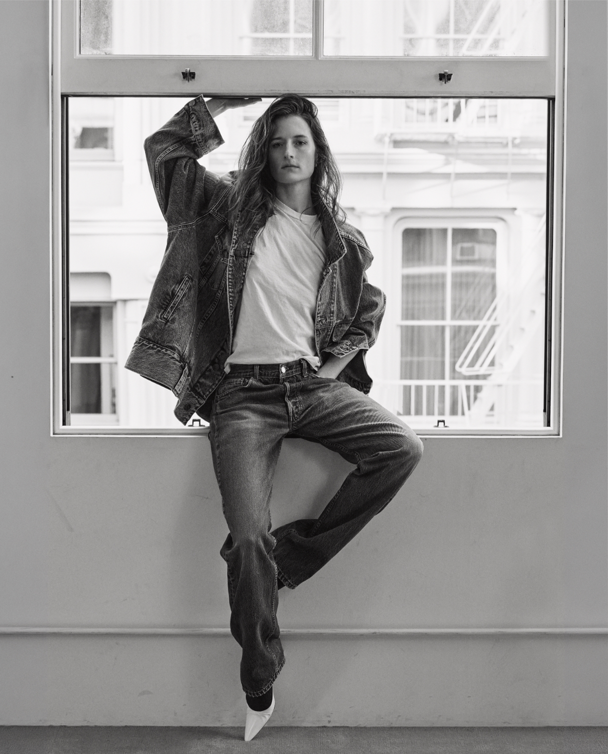 Grace Gummer wears a jacket and jeans that are Jenna Lyons’s own. Shirt is Cass Bird’s own. Shoes are stylist’s own.