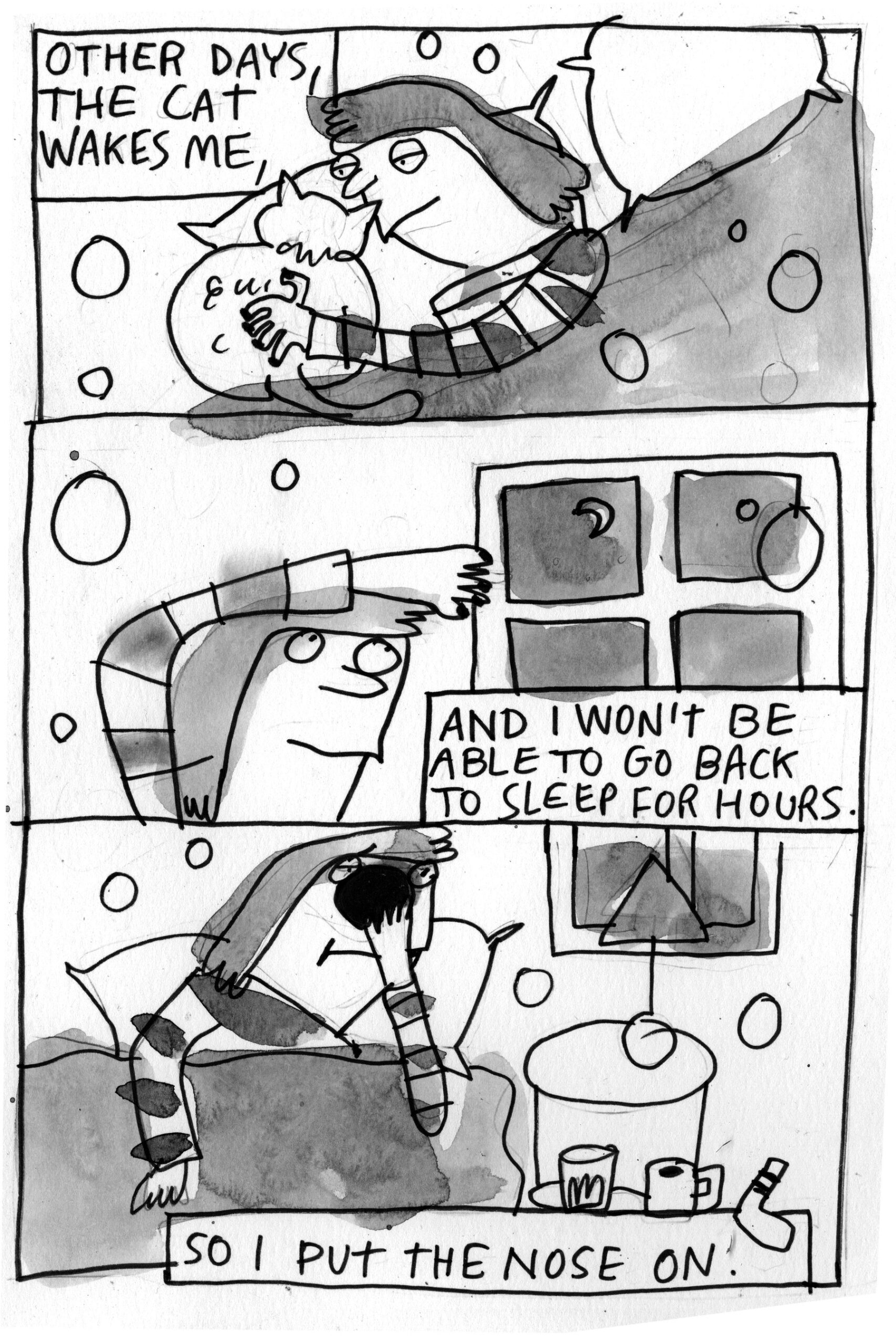 A comic on clowns plays out featuring a man and a cat