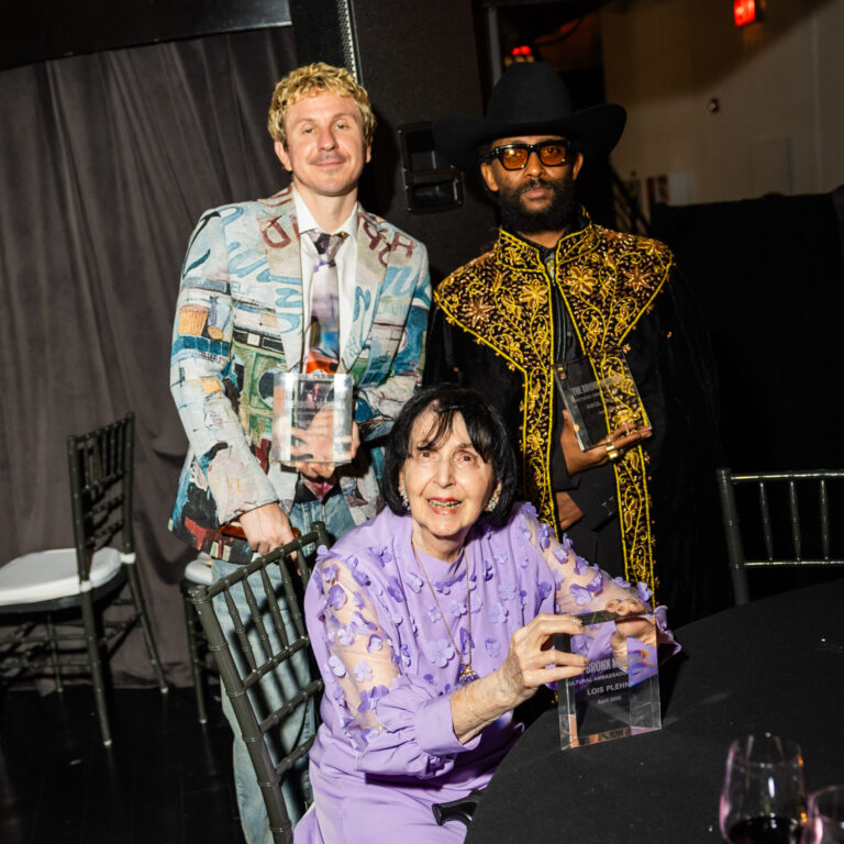 KidSuper (Colm Dillane), Awol Erizku, and Lois Plehn pose for a portrait at the 2026 Bronx Museum Gala
