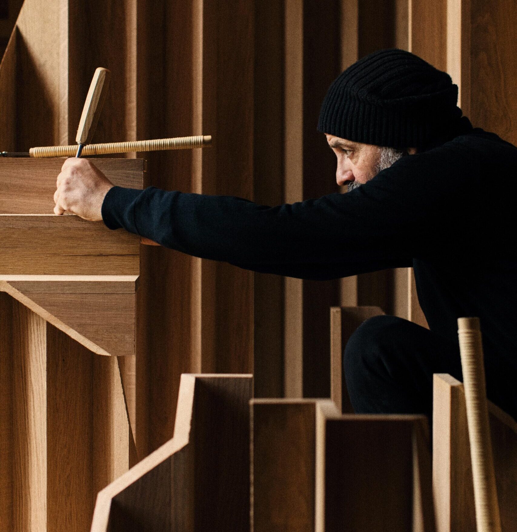 Jean-Guillaume Mathiaut poses at work on his Byredo collection