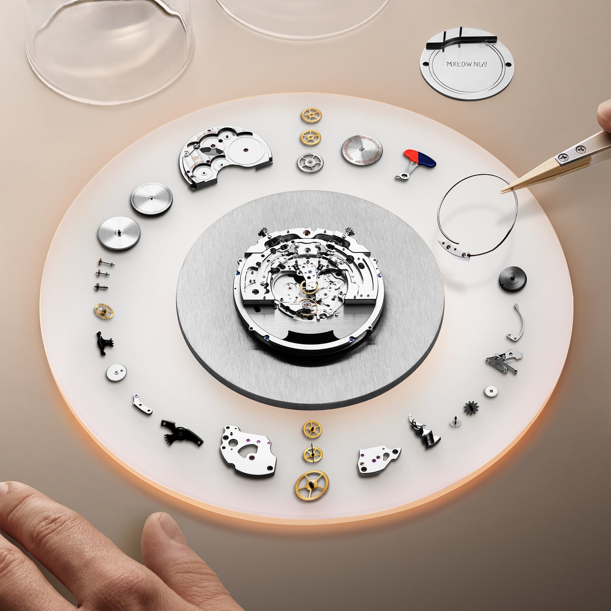 Watch parts by Jaeger-LeCoultre in the workshop