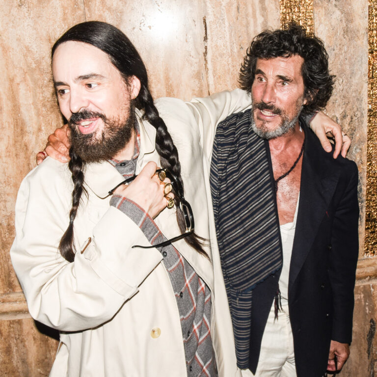 Alessandro Michele and Mark Borthwick pose for a portrait at the Valentino party in Los Angeles
