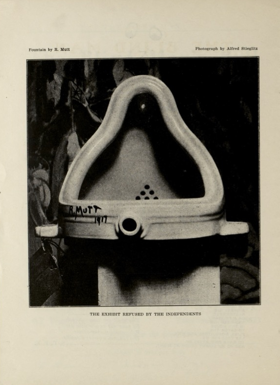 Alfred Stieglitz, Fountain (photograph of readymade by Marcel Duchamp), 1917, in The Blind Man May 1917