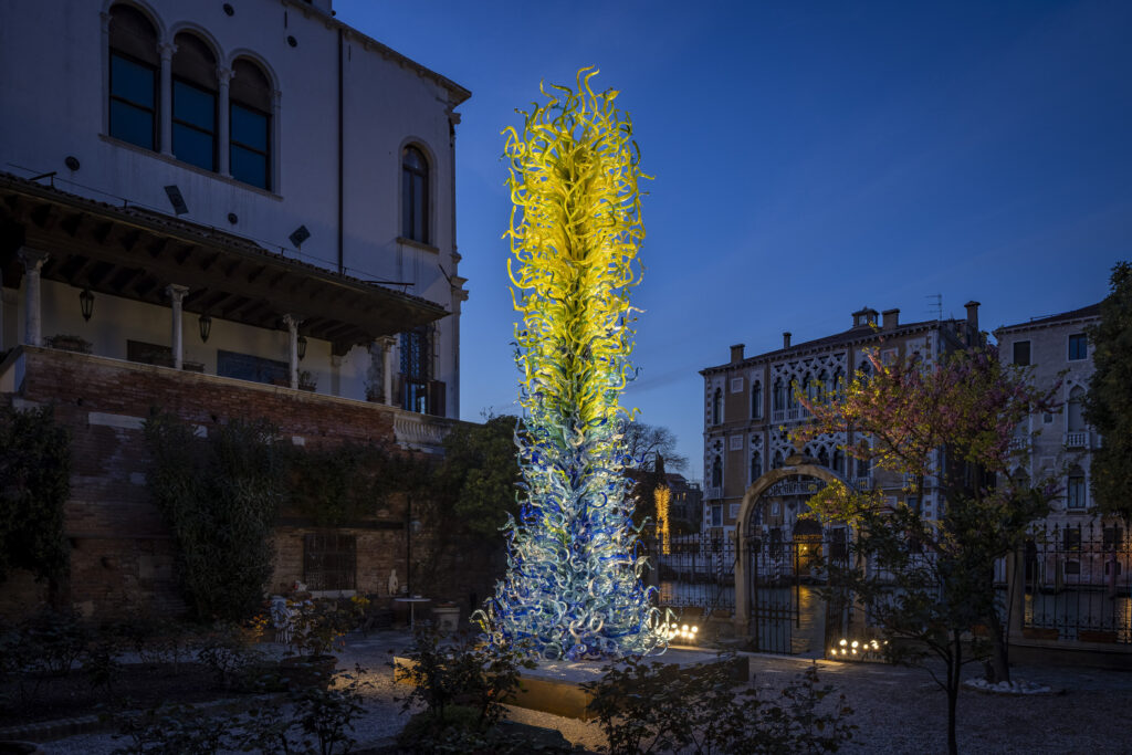 04. Blue and Green Tower, Dale Chihuly, 2025 (Horizontal, Night)