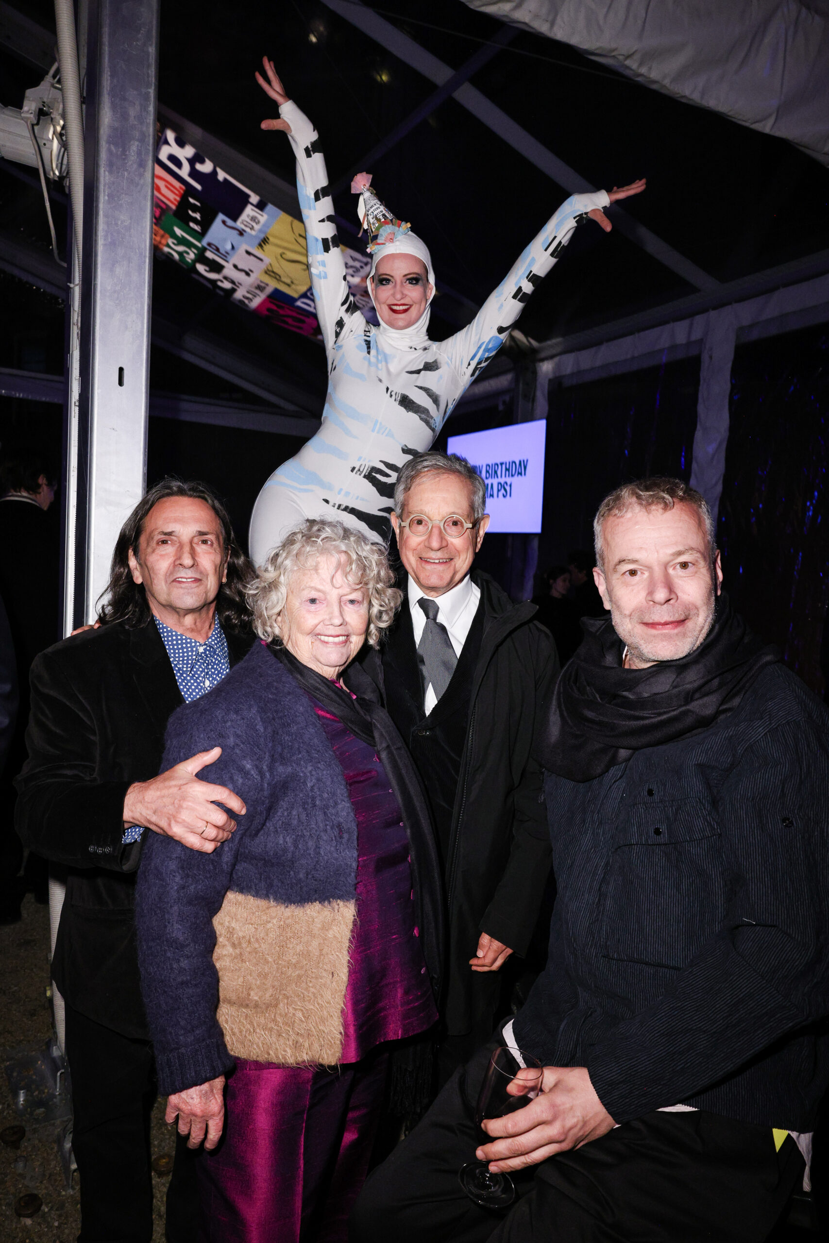 Tony Guerrero, Alanna Heiss, Jeffrey Deitch, and Wolfgang Tillmans pose for a portrait