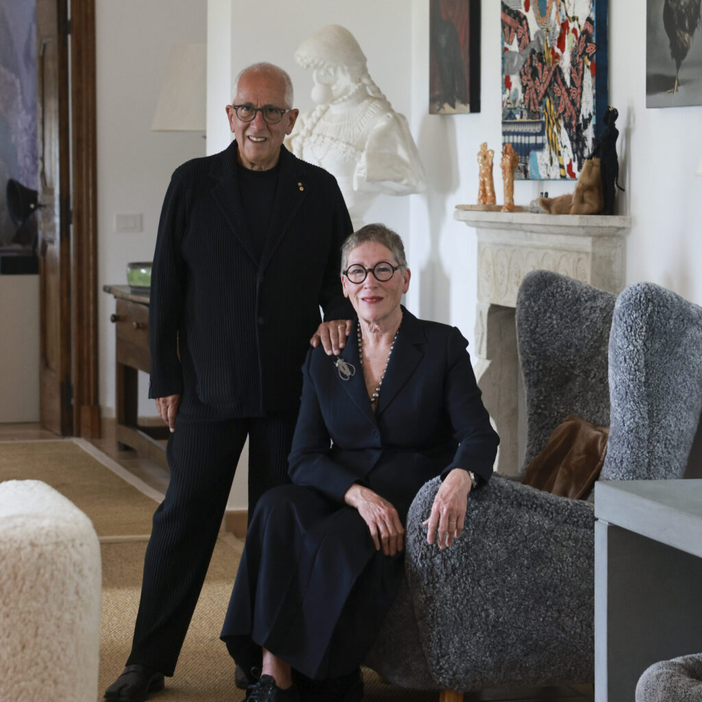 Simon and Catriona Mordant pose for a portrait at their Umbria home